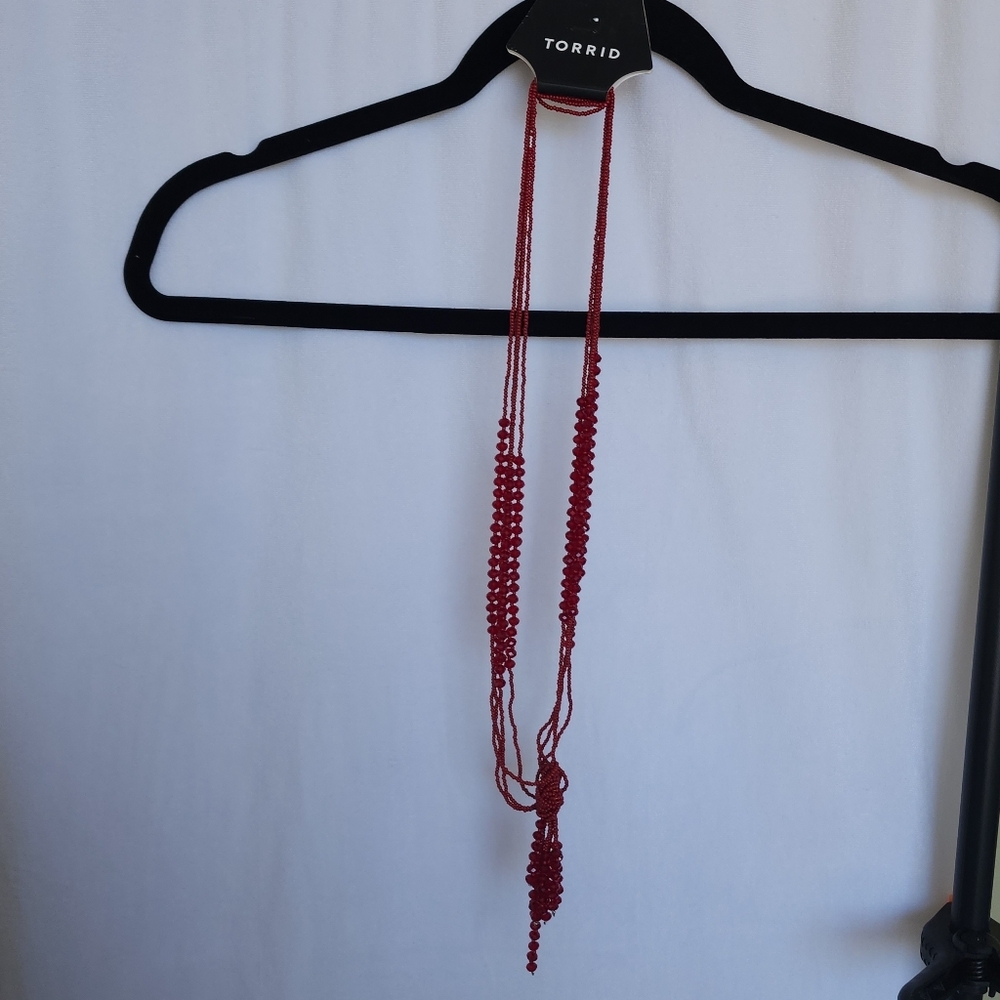 Multi row red beaded necklace